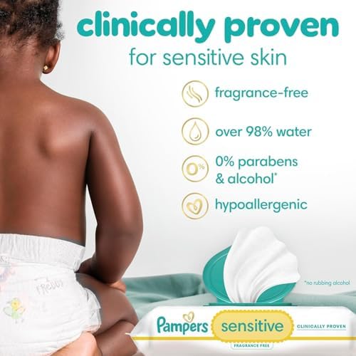 Pampers Sensitive Baby Wipes, Water Based, Hypoallergenic and Unscented, 18 Flip-Top Packs (1008 Wipes Total) [Packaging May Vary] - Image 4