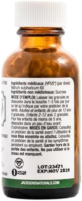 Close up of Jackson's homeopathic sodium sulfate 6X organic sucrose pellets cap