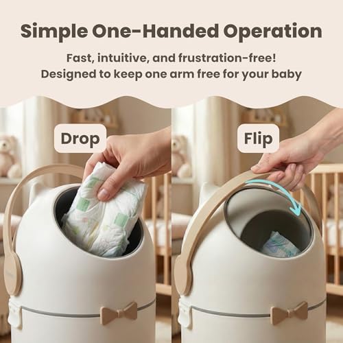 ITouchless award-winning diaper pail open with standard trash bag inserted