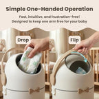 ITouchless award-winning diaper pail open with standard trash bag inserted