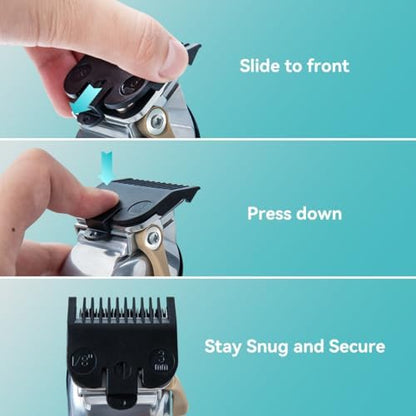 LAVEST replacement guide combs neatly packaged showing imperial and metric measurement labels.