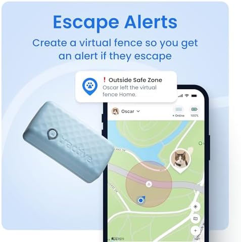 Tractive GPS tracker showing mobile app interface on a smartphone