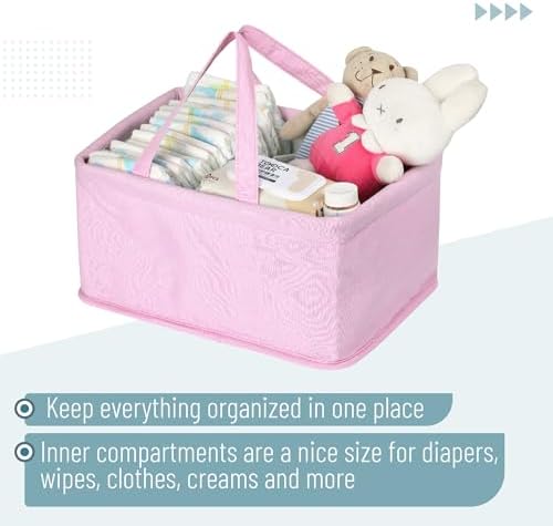 Mr. Pen pink baby gift basket setup in nursery