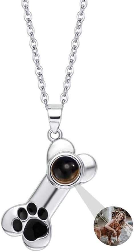 Personalized Photo Necklace Custom Photo Projection Necklaces Dog Bone with Paw Print Pendant Necklace with Picture Inside Pet Dog Cat Memorial Necklace for Pet Lover Women Men - Image 9