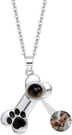 Personalized Photo Necklace Custom Photo Projection Necklaces Dog Bone with Paw Print Pendant Necklace with Picture Inside Pet Dog Cat Memorial Necklace for Pet Lover Women Men - Image 9