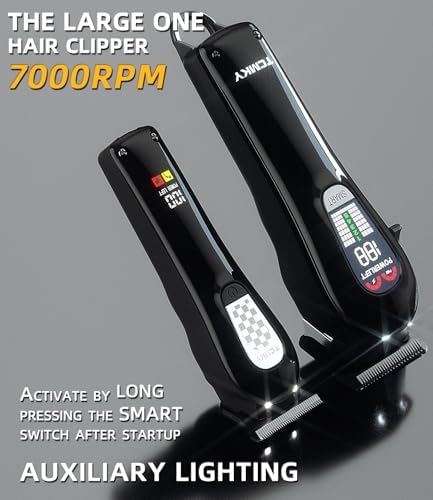 TCMKY rechargeable haircut machine set laid out with all ten premium guide combs and the included barber cape.