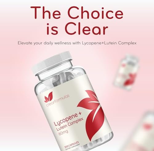 Clear Formulas Lutein And Lycopene Carotenoids bottle side view with usage instructions