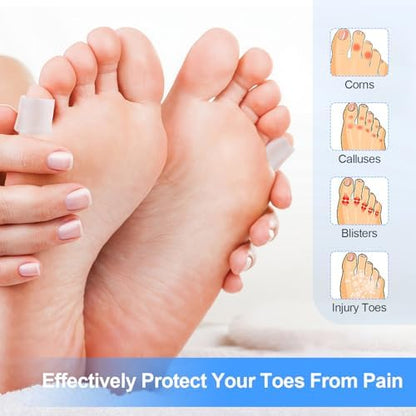 Soft medical grade silicone toe covers being applied to the small toe