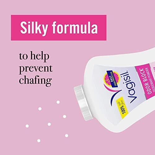 Ingredients list on the back of Vagisil 8 ounce deodorant powder bottle.