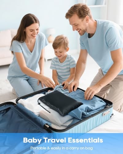ANYSWEET Airplane Travel Bed setup on a window seat with the tray table strap attached securely