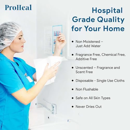 Two packs of thirty count ProHeal dry washcloths stacked together for home care