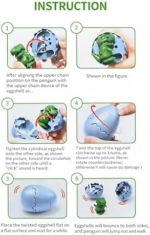 Blue clockwork surprise egg toy closed before mechanical hatching action.