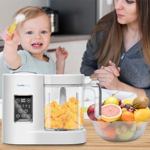 CuddleeBaby multi-functional baby food maker packaging display with full accessories visible