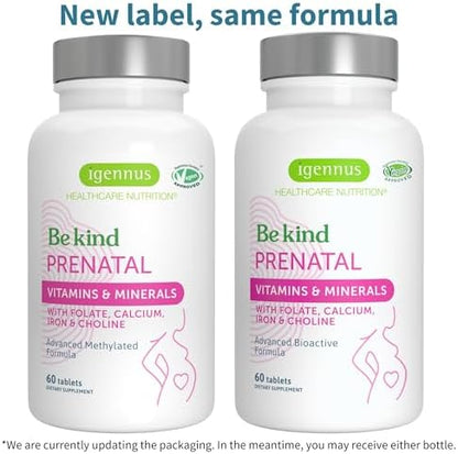 Igennus Prenatal supplement bottle showing ingredients label