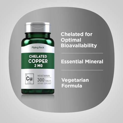 Back side of Piping Rock Chelated Copper bottle showing supplement facts