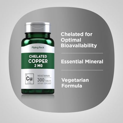 Back side of Piping Rock Chelated Copper bottle showing supplement facts