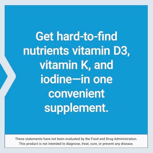 Life Extension bone and thyroid support vitamins D and K with sea iodine capsules product packaging close up details