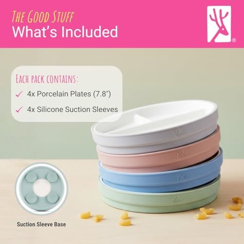 Elk and Friends kids dinnerware set with suction sleeves