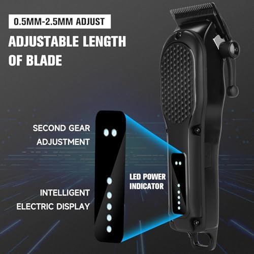 Rechargeable beard trimmer kit with six different width guide combs attached