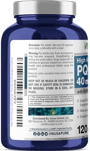 Imported NusaPure PQQ capsules with BioPerine absorption enhancement info