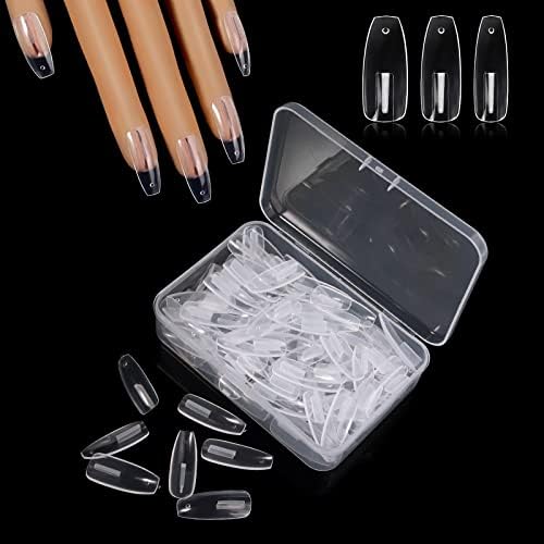 Wilfniee 100 Pieces Replacement Nail Tips for Practice Hand front view