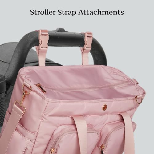 Huggies Signature Hug Weekender Tote Diaper Bag side profile showing water resistant fabric