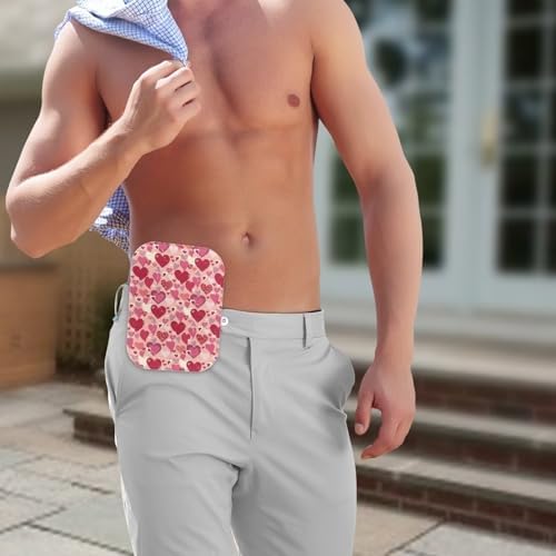 Washable ileostomy pouch decorative sleeve in a strawberry heart print.