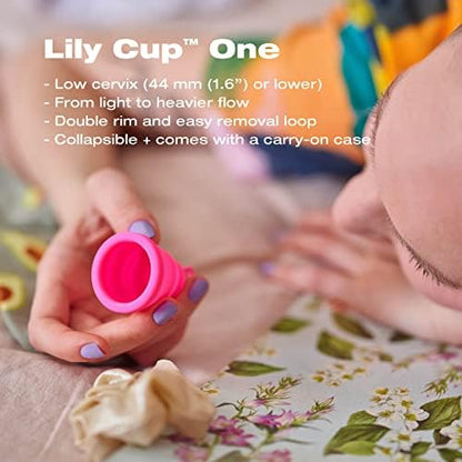Comparison view of Intimina Lily Cup One fully expanded and collapsed for storage.