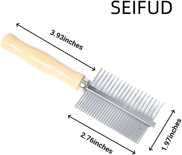Close up view of the rounded stainless steel teeth on the premium pet detangling comb