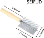Close up view of the rounded stainless steel teeth on the premium pet detangling comb