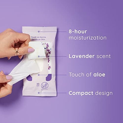 Wet Ones Antibacterial Hand Wipes, Lavender Wipes | Travel Wipes Case, Antibacterial Wipes, Moisturizing Wipes | 20 ct. Travel Size Wipes (10 pack) - Image 3