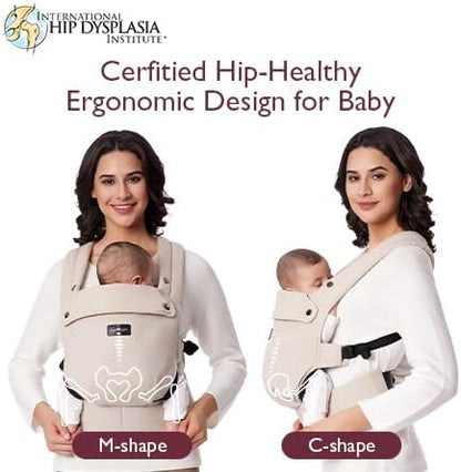 Close up of Momcozy baby carrier adjustable buckles and fabric