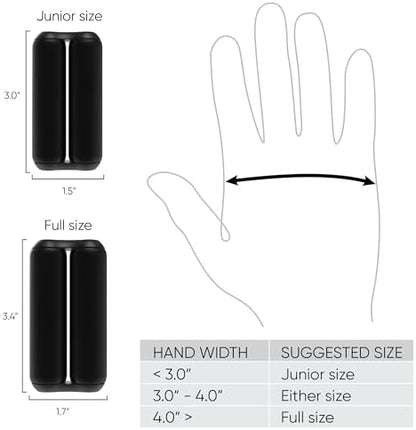 Adult hand demonstrating how to hold and roll the compact pocket sized anxiety tool