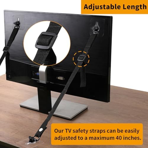 Wrichear child proofing anchors applied to the back of a flat screen television on a media stand