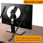 Wrichear child proofing anchors applied to the back of a flat screen television on a media stand