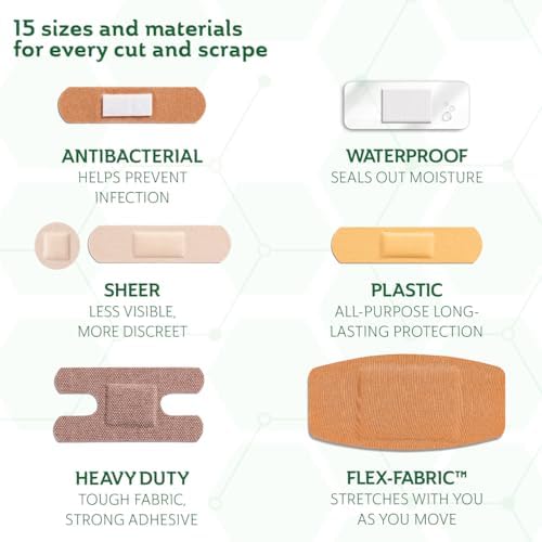 Six different styles of Curad adhesive bandages displayed for wound care