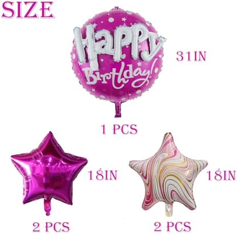 Five piece pink and white Mylar foil balloon bouquet inflated with helium
