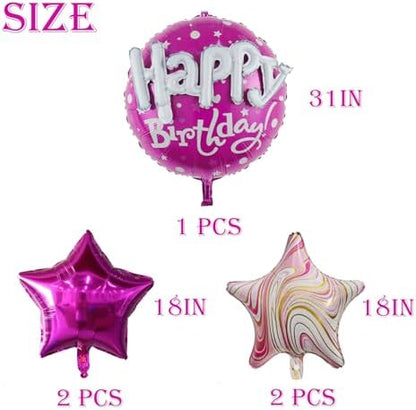 Five piece pink and white Mylar foil balloon bouquet inflated with helium