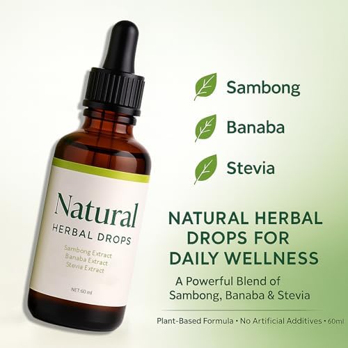 FQMUEV liquid wellness supplement bottles showing Sambong and Banaba ingredients