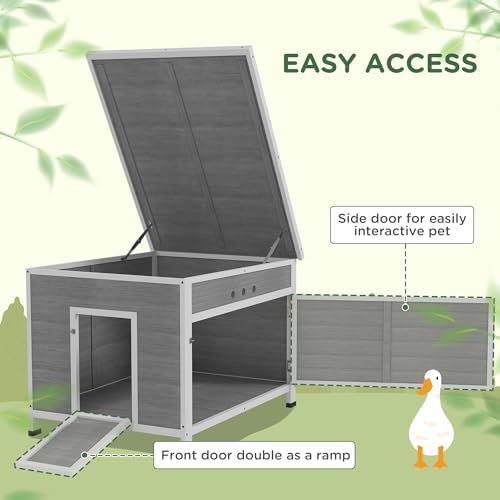 PawHut Duck Coop, Wooden Chicken House Rabbit Hutch with Openable Roof, Removable Floor, Double Doors, Ramp, Duck House for 3-6 Chickens, Geese, 30" x 38" x 30" - Image 6