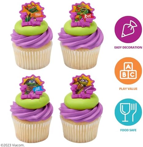 DecoPac Ninja Turtles plastic toppers on decorated birthday cupcakes