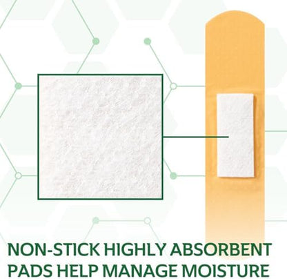 Latex free sterile bandages in assorted sizes for household first aid