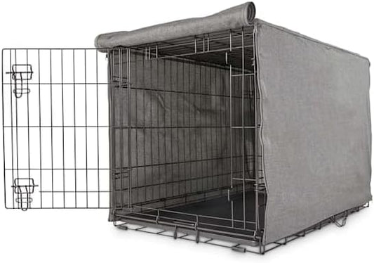 EveryYay Happy Place Grey Blackout Dog Crate Cover front view premium pet accessory