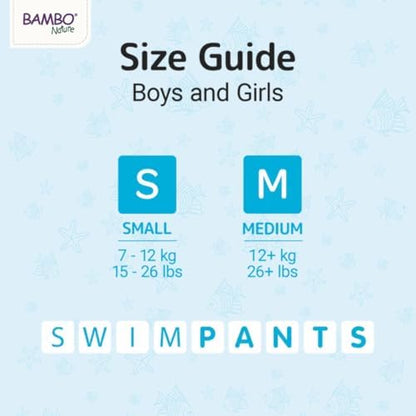 Back packaging view of Bambo Nature chlorine free eco labeled swim pants for kids