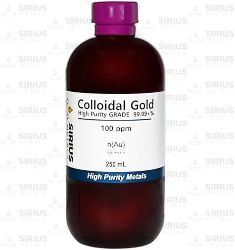Sirius Metals 100 milligrams per liter gold nanoparticle liquid close-up