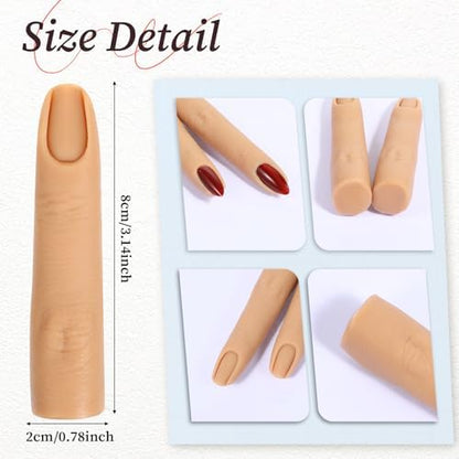 Close up of silicone practice finger with nail tip inserted