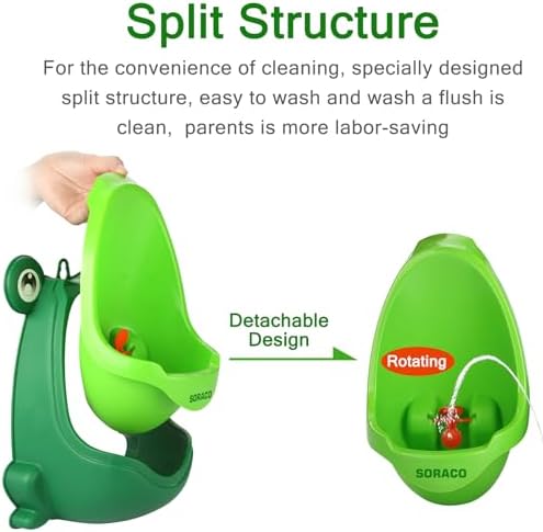 Soraco green frog urinal with whirling target visible