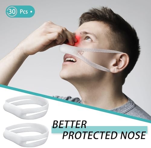 White external nasal dressing holder with ear loops showing high absorption cotton pad