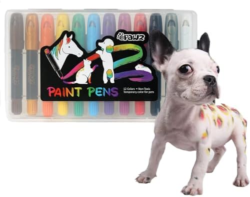 Opawz 12 Colors Pet Hair Dye Paint Pen front view packaging and markers
