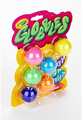 Multicolor Crayola Globbles stress balls being squished together for sensory relief.